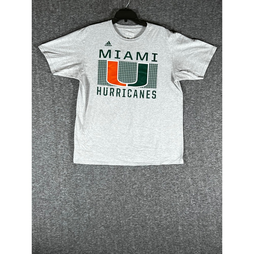Adidas Miami Hurricanes Mens Large Grey The Go-To Tee Short Sleeve T-Shirt